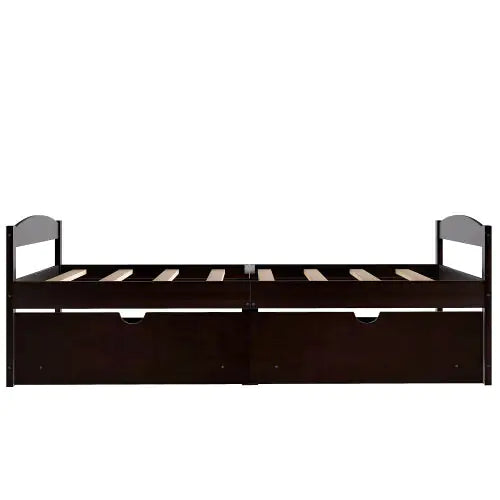 Twin Size Platform Bed, With Two Drawers, Espresso