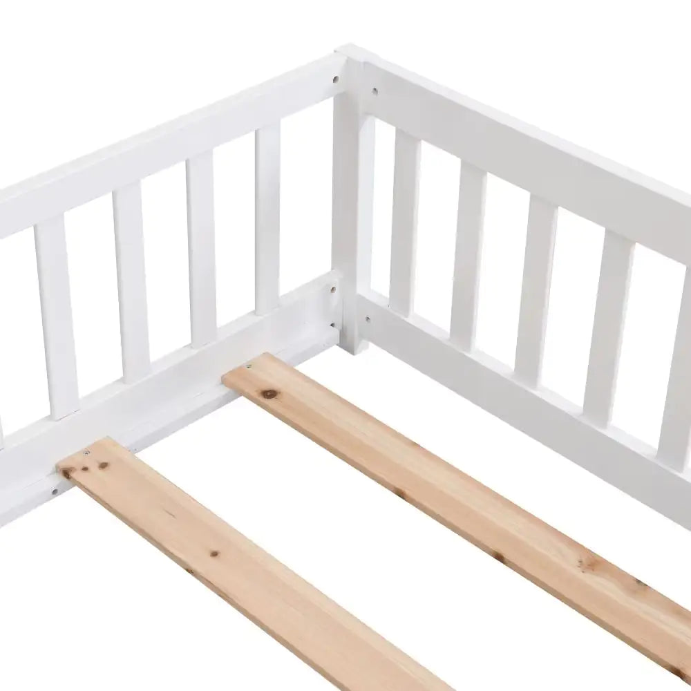 Child-Safe Twin Floor Bed with Door and Guardrails