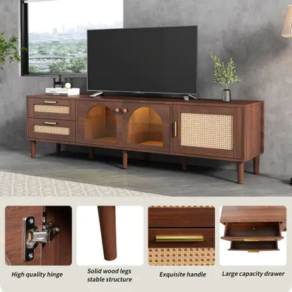 Rattan TV Stand With 3 Cabinets 2 Drawers
