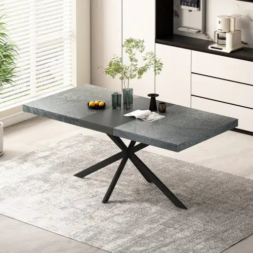 Modern Expandable Dark Grey Dining Table with Storage