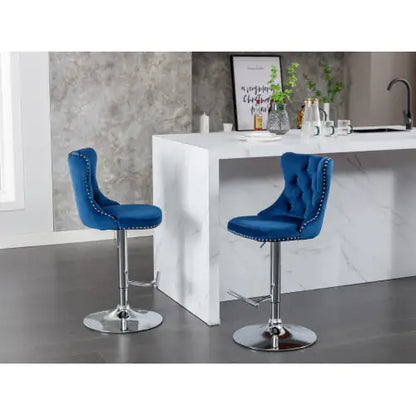 Swivel Velvet Barstools Adjusatble Seat - Set Of 2