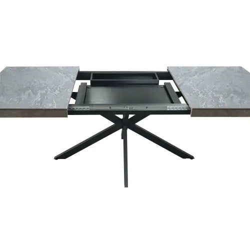 Modern Expandable Dark Grey Dining Table with Storage