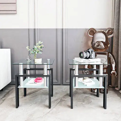 Modern Tempered Glass Tea Table - Set Of 2