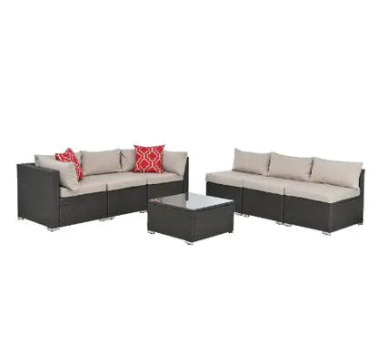 Patio Furniture PE Rattan Set with Tempered Glass Table