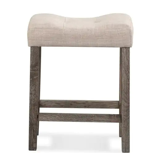 Sora Button Tufted Counter Height Saddle Stool, Set Of 2, Taupe