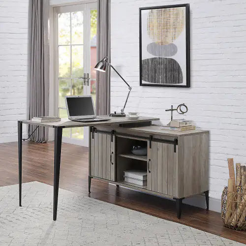 Vintage Oak Craft Desk with Barn Door