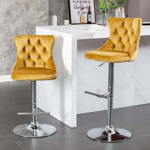 Gold Velvet Swivel Barstools 25-33 Inch, Set of 2