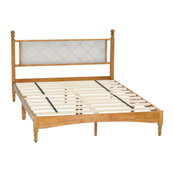 Queen Wood Bed Frame With Upholstered Headboard Wooden Bed