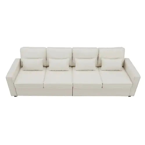 Linen Fabric Modern Sofa with Side Storage & Pillows