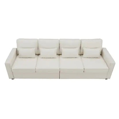 Linen Fabric Modern Sofa with Side Storage & Pillows