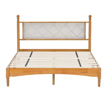 Queen Wood Bed Frame With Upholstered Headboard
