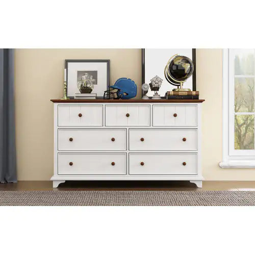 Walnut White Wooden Seven-Drawer Dresser