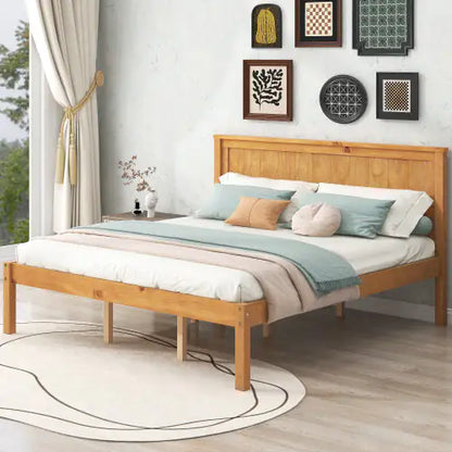 Oak Queen Platform Bed with Headboard