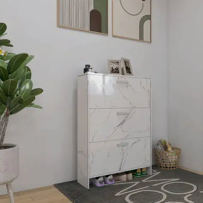 Mobiletto per scarpe a 3 ante in marmo bianco lucido con maniglie retrò