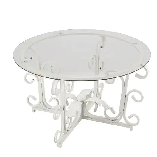 Round Tempered Glass Coffee Table,with Metal Leaf Shape Base,Leisure Cocktail Table With Tempered Glass Top For Living Room