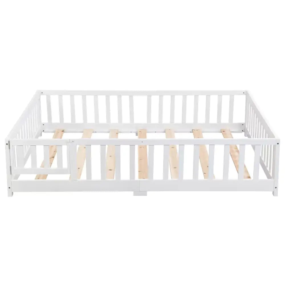 Child-Safe Twin Floor Bed with Door and Guardrails