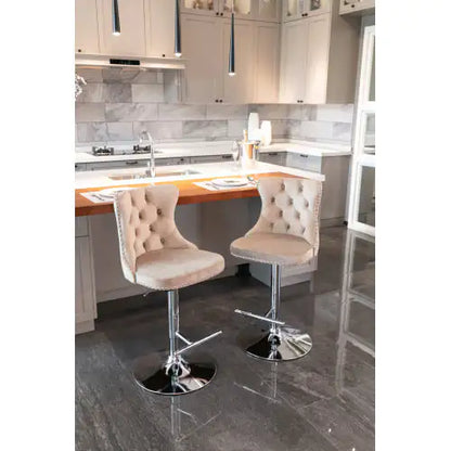 Swivel Velvet Barstools Adjusatble Seat - Set Of 2