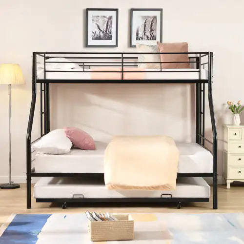 Space-Saving Twin Full Metal Bunk Bed with Trundle