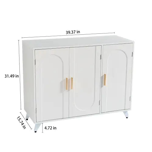 Sideboard Buffet Cabinet With 3 Doors And Removable Shelves, For Living Room, Dining Room, Ivory