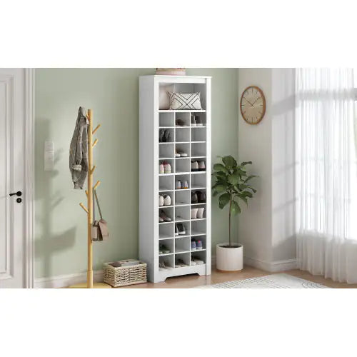 Elegant 30-Pair White Shoe Organizer Cabinet