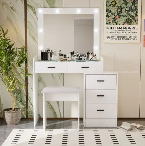 White Color Adjustable Dressing Table With 4 Drawers