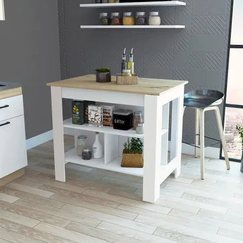 Rockaway 3-Shelf Kitchen Island White And Light Oak