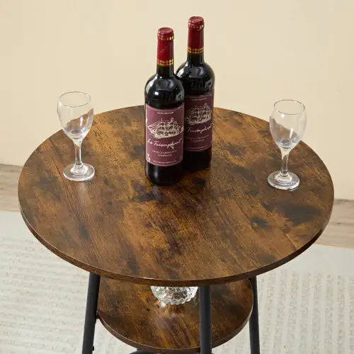 Three-Piece Round Dining Table Set with Storage & Upholstered Bar Chairs