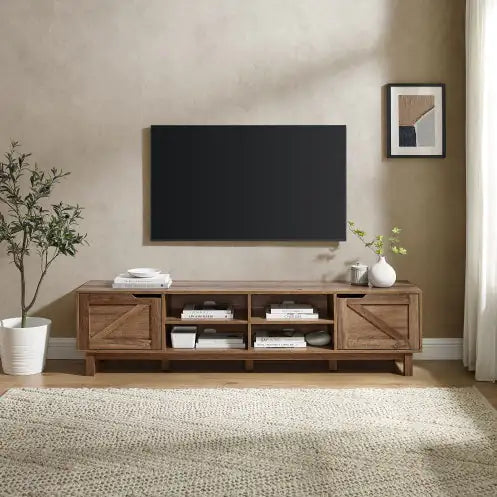 Rustic Barndoor Open-Storage TV Stand For TVs Up To 80 Inches Rustic Oak