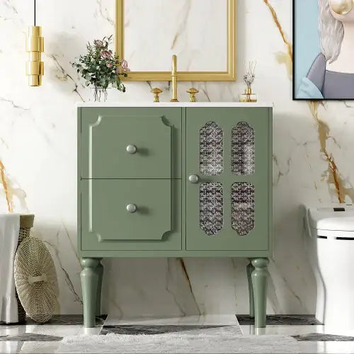 Vintage 30” Bathroom Vanity with Ceramic Sink