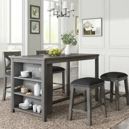 TOPMAX 5-Piece Gray Farmhouse Dining Ensemble
