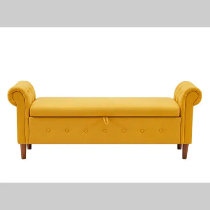 Yellow Linen Storage Ottoman