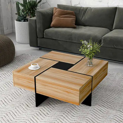 Mesa de centro de diseño único con 4 compartimentos de almacenamiento ocultos