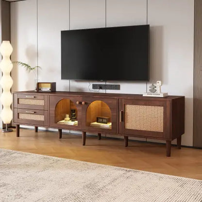 Rattan TV Stand With 3 Cabinets 2 Drawers