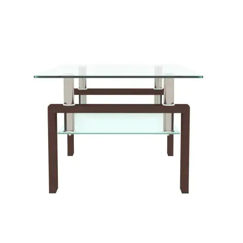 Rectangle Walnut Glass Coffee Table, Clear Coffee Table, Modern Side Center Tables For Living Room