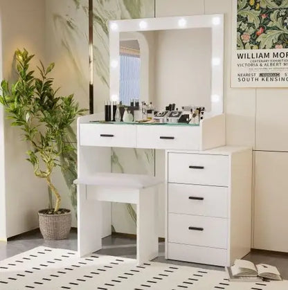 White Adjustable Dressing Table with 4 Drawers