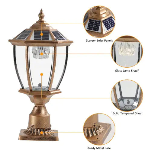 Vintage Gold Solar Pillar Headlight with Dimmable LED (Set of 2)