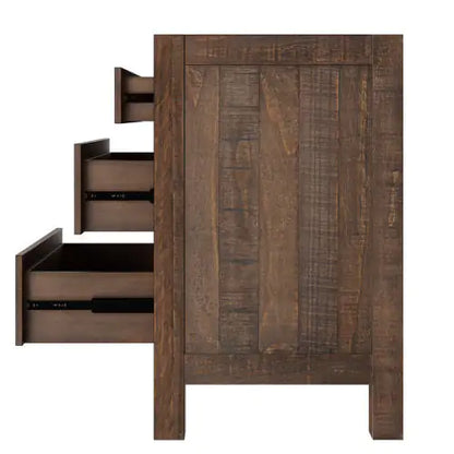 Rustic Farmhouse Style Three-Drawer Solid Pine Wood Nightstand