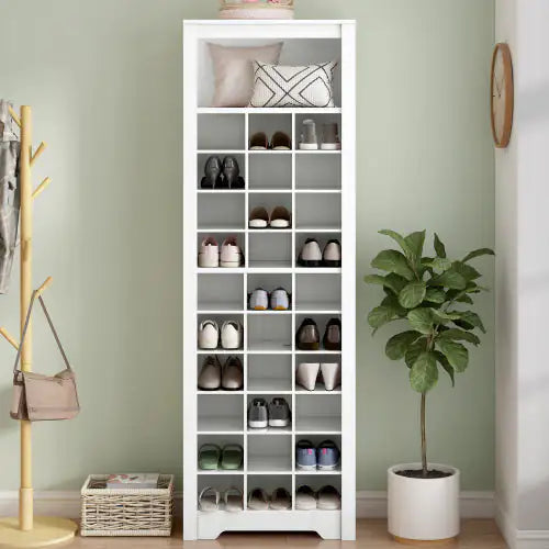 Elegant 30-Pair White Shoe Organizer Cabinet