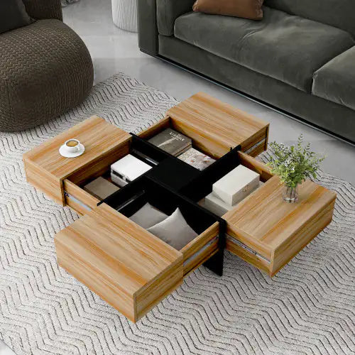 Mesa de centro de diseño único con 4 compartimentos de almacenamiento ocultos
