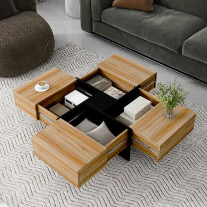 Mesa de centro de diseño único con 4 compartimentos de almacenamiento ocultos