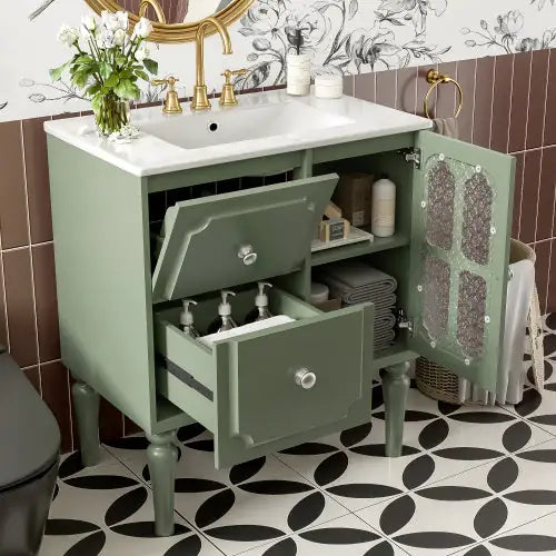 Vintage 30” Bathroom Vanity with Ceramic Sink