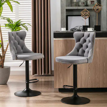 Swivel Velvet Barstools Adjusatble Seat - Set Of 2