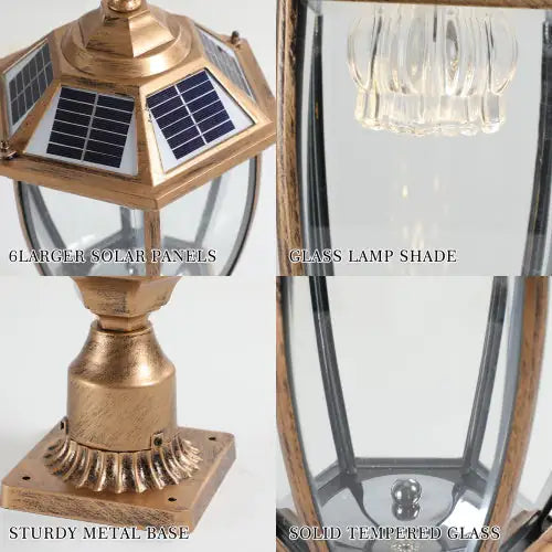 Vintage Gold Solar Pillar Headlight with Dimmable LED (Set of 2)