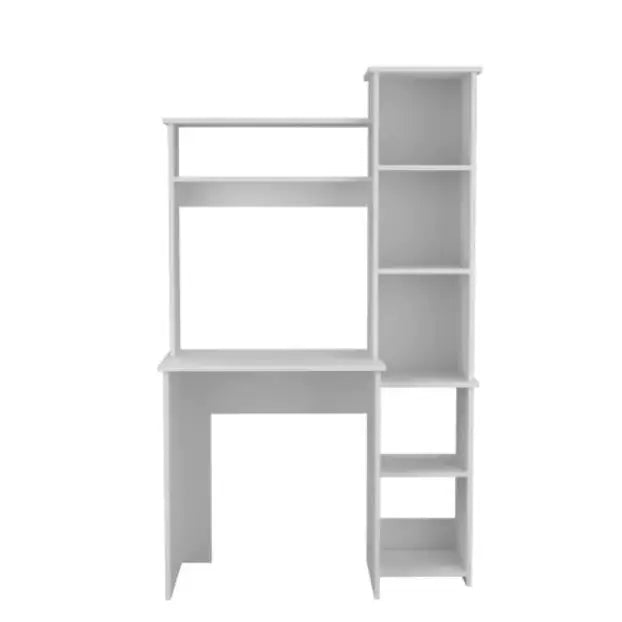 Escritorio blanco de 6 estantes con librería incorporada