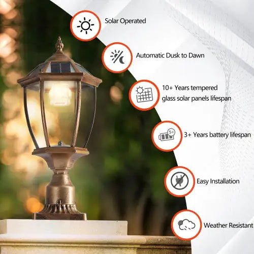 Vintage Gold Solar Pillar Headlight with Dimmable LED (Set of 2)