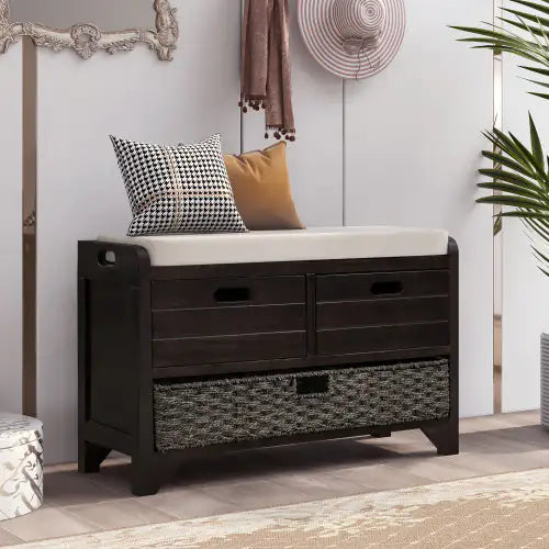 Espresso Storage Bench with Cushion & Drawers