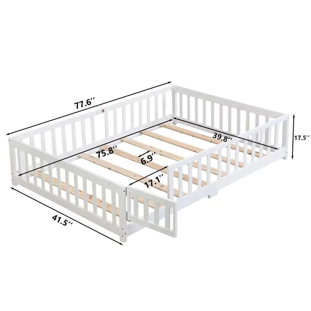 Child-Safe Twin Floor Bed with Door and Guardrails