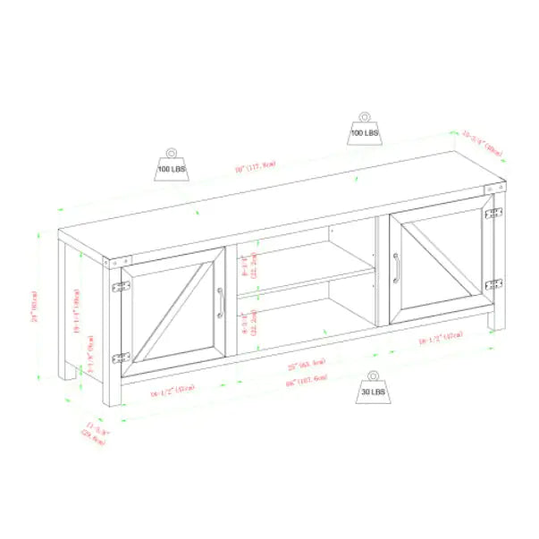 Stone Grey Dual Barn Door Media Console for Large TVs