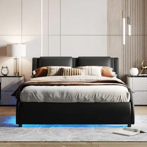 Queen LED Upholstered Platform Bed - Black