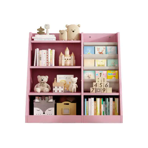 Pink Wooden Kids' Book Rack with Adjustable Shelves